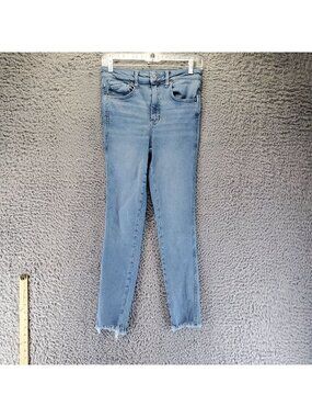 Free People Jeans Womens 27 Blue We The Free Raw Hem Skinny Stretch Denim *Read*